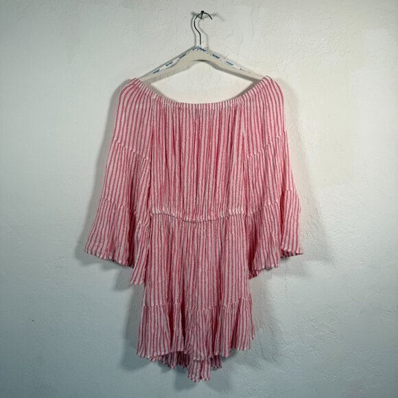 NWT Blue Island Pink White Metallic Striped Off The Shoulder Mini Dress Size S - Picture 2 of 11